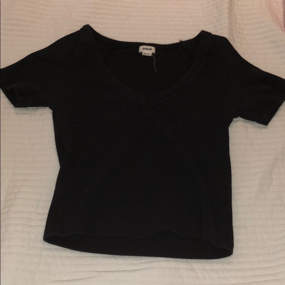 black soft ribbed v neck shirt from garage